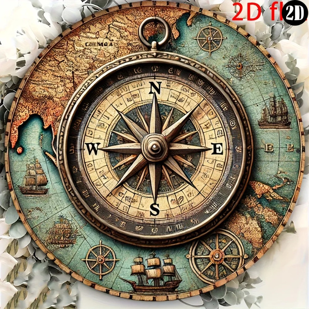 Outdoor Furniture Metal - Quirky 2D Vintage Nautical Compass Sign: